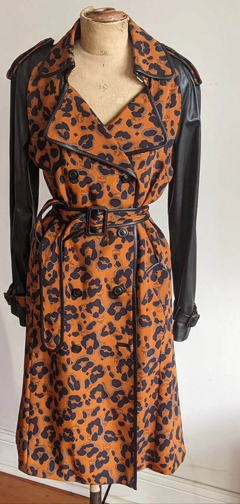 MCM Orange and Black Leopard Trench Coat - Picture 1 of 10